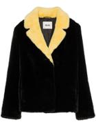 Stand Mariska Contrast Collar Faux Fur Jacket - Black