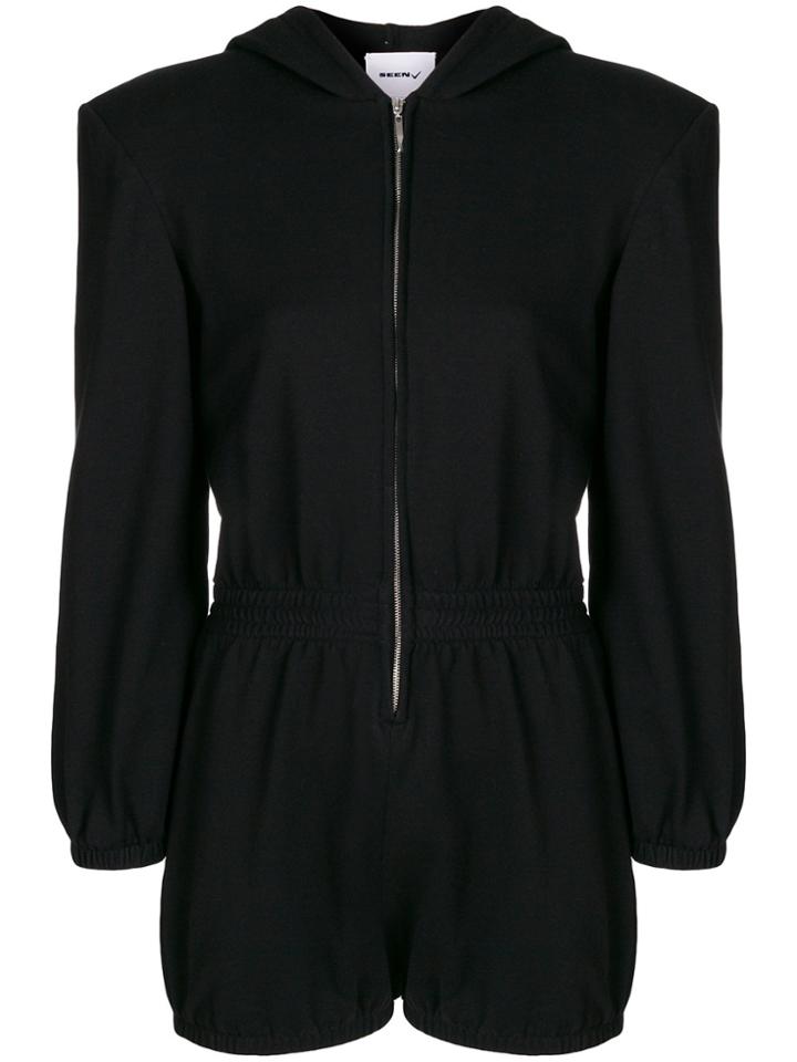 Seen Zipped Hooded Playsuit - Black