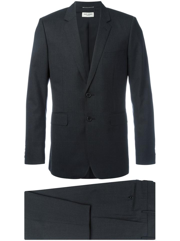 Saint Laurent Check Pattern Two Piece Suit, Men's, Size: 48, Black, Wool/viscose/cotton