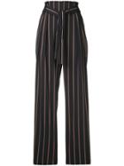 Vince Striped Belted High Waist Trousers - Blue
