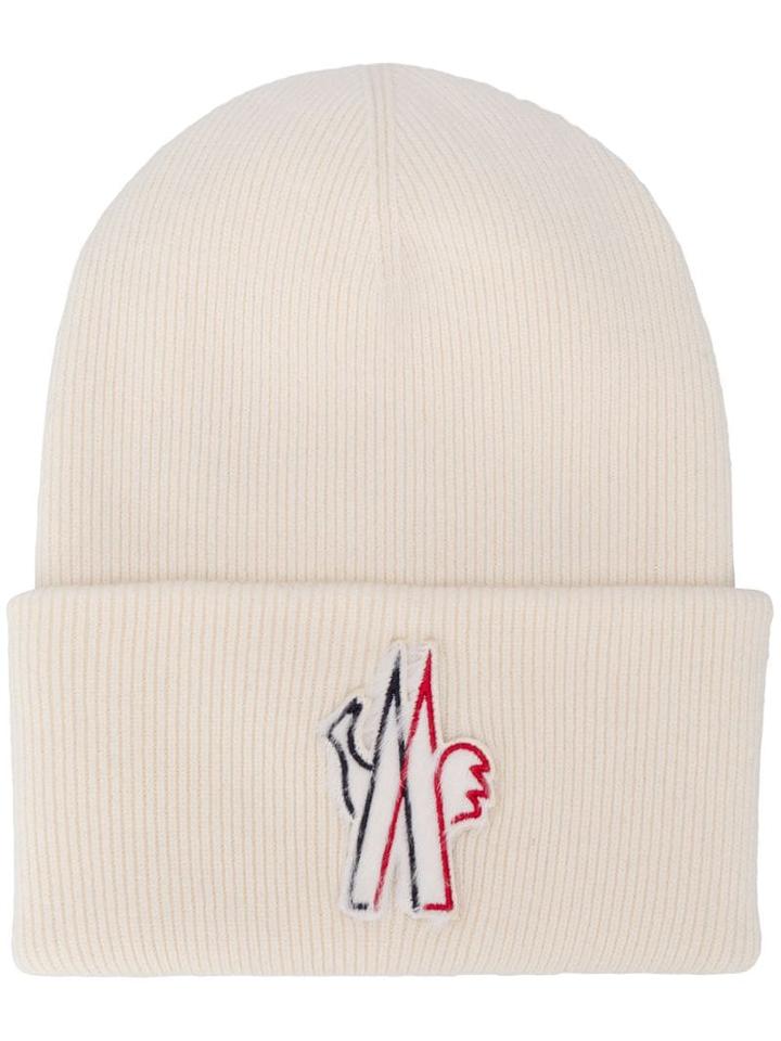 Moncler Grenoble Embroidered Logo Beanie Hat - White