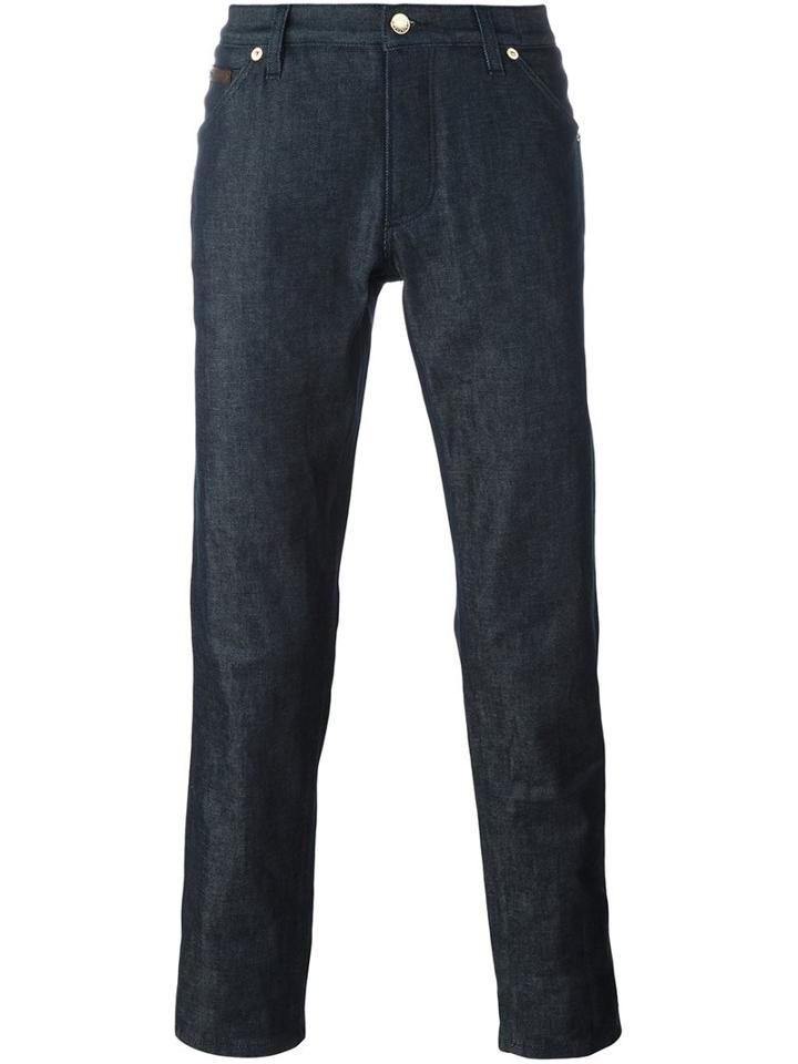 Dolce & Gabbana Cowboy Patch Jeans, Men's, Size: 48, Blue, Cotton/viscose/calf Leather