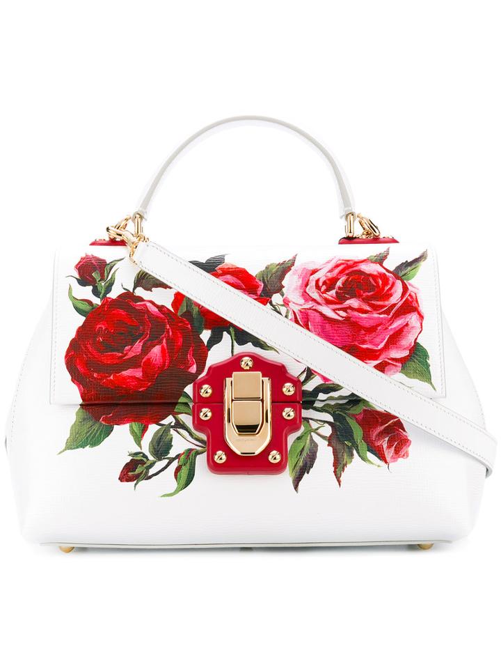 Dolce & Gabbana - Lucia Rose Print Tote - Women - Cotton/calf Leather/leather - One Size, White, Cotton/calf Leather/leather