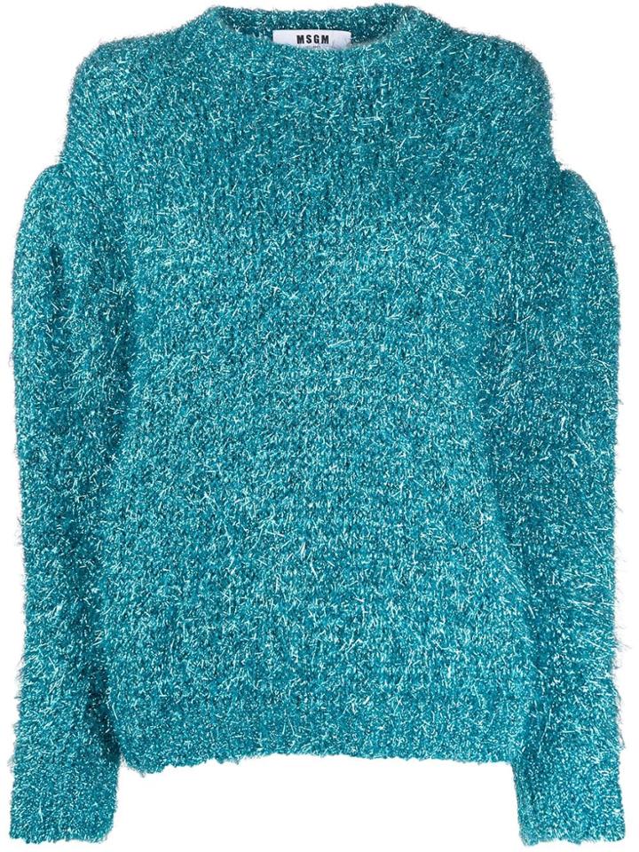 Msgm Sparkle Knit Balloon-sleeve Jumper - Blue