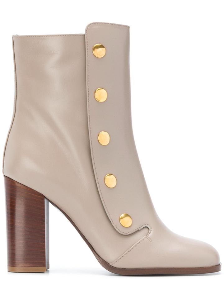 Mulberry Snap Button Ankle Boots - Nude & Neutrals