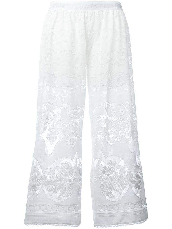 Just Cavalli Open Embroidery Cropped Trousers, Women's, Size: 38, White, Cotton/polyester/viscose