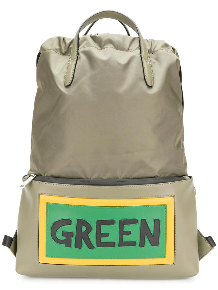 Fendi Green Slogan Drawstring Backpack
