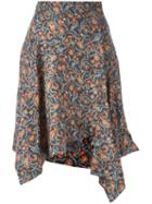 Isabel Marant Asymmetric Floral Print Skirt, Women's, Size: 36, Blue, Silk/cotton