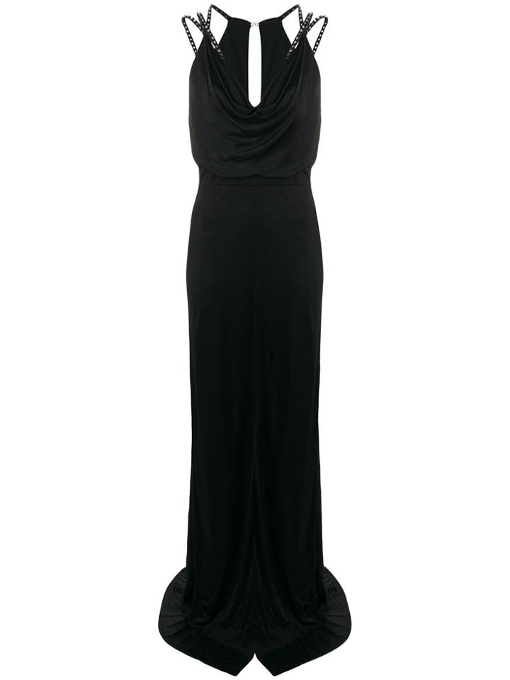 Versace Collection Studded Draped Long Dress - Black