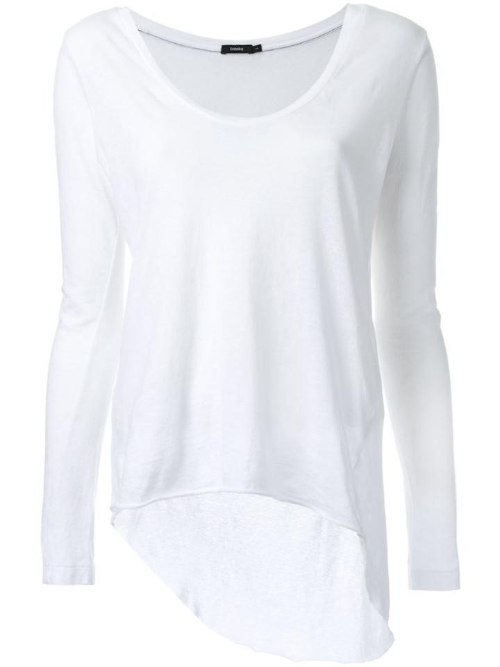 Bassike Scoop V-neck Long Sleeve T-shirt With Tail, Women's, Size: Large, White, Organic Cotton