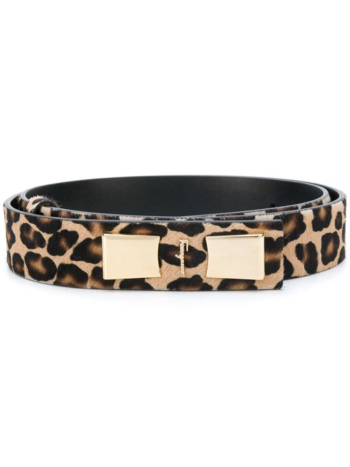 Salvatore Ferragamo Leopard Pattern Logo Buckle Belt - Yellow & Orange
