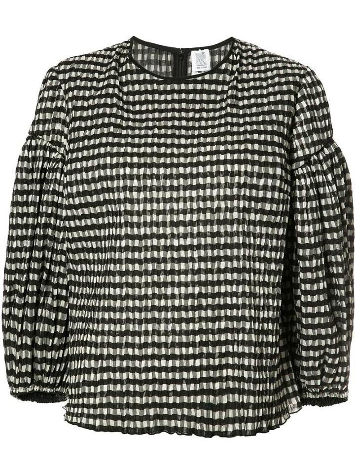 Rosie Assoulin Balloon Sleeve Checked Blouse, Women's, Size: Medium, Black, Silk/polyester/polyamide/cotton