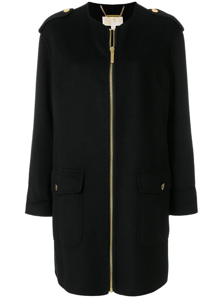 Michael Michael Kors Collarless Zip-up Coat - Black