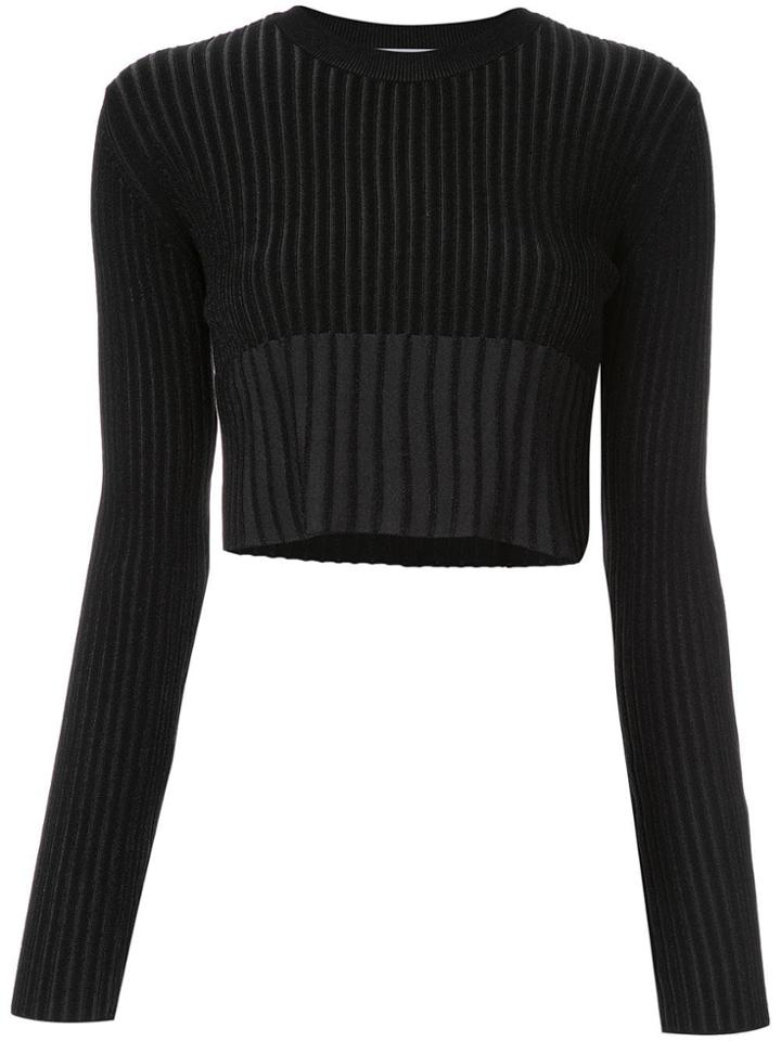 Le Ciel Bleu Cropped Ribbed Top - Black