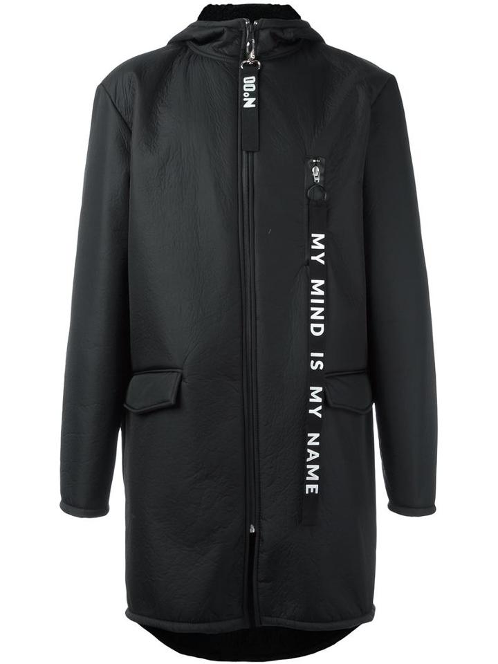 Numero00 Zipped Mid Hooded Coat, Men's, Size: Medium, Black, Polyester/acrylic/polyamide/spandex/elastane