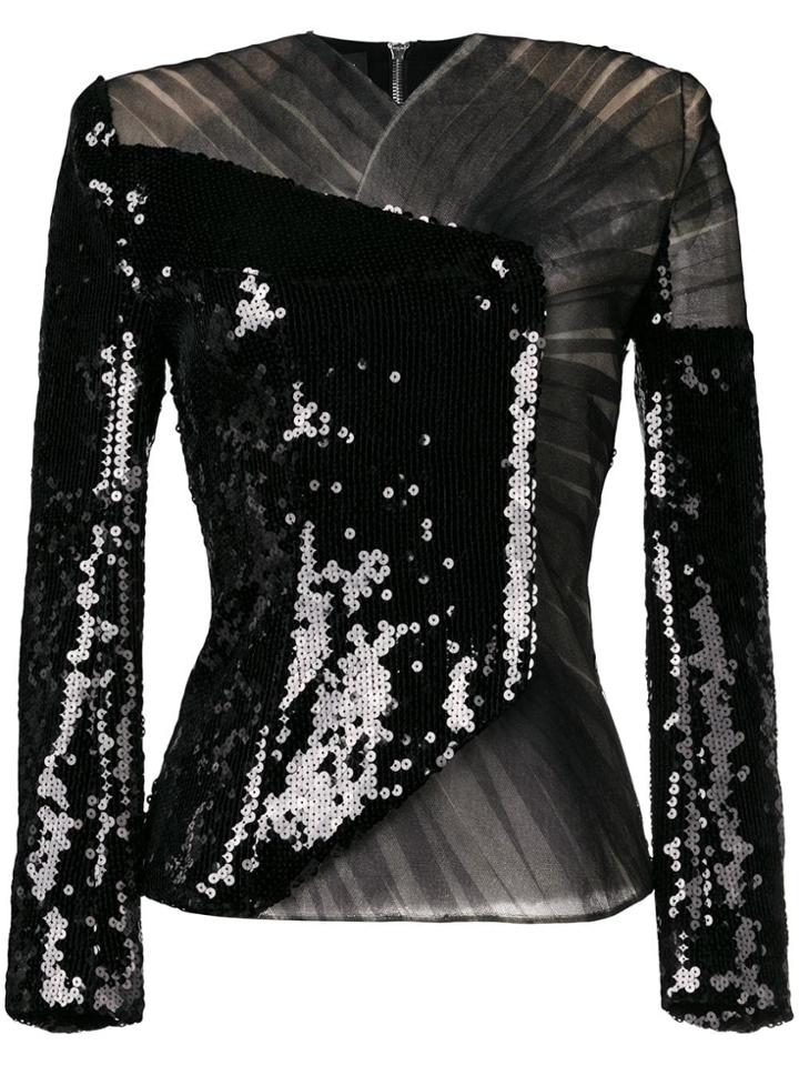 Balmain Sequinned Tulle Top - Black