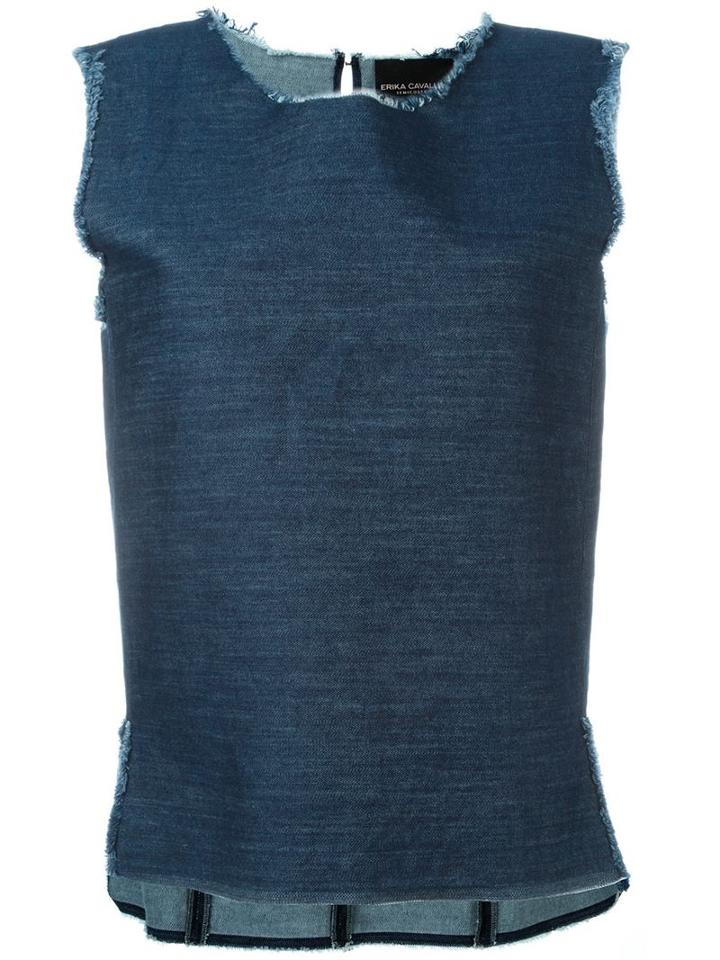 Erika Cavallini 'deval' Frayed Denim Sleeveless Tank