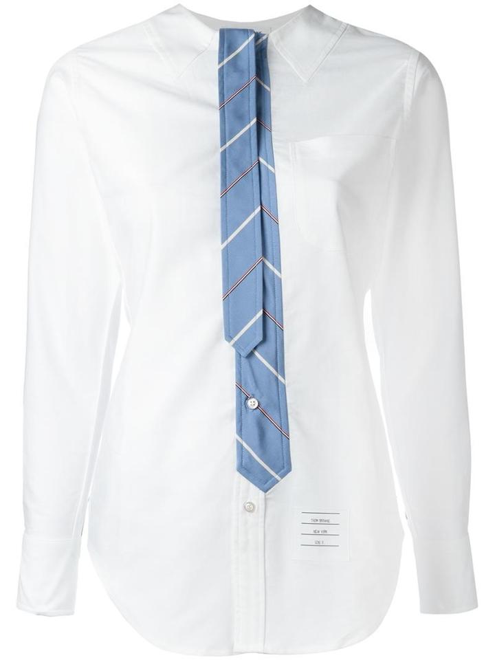 Thom Browne Attached Skinny Tie Shirt, Women's, Size: 40, White, Cotton
