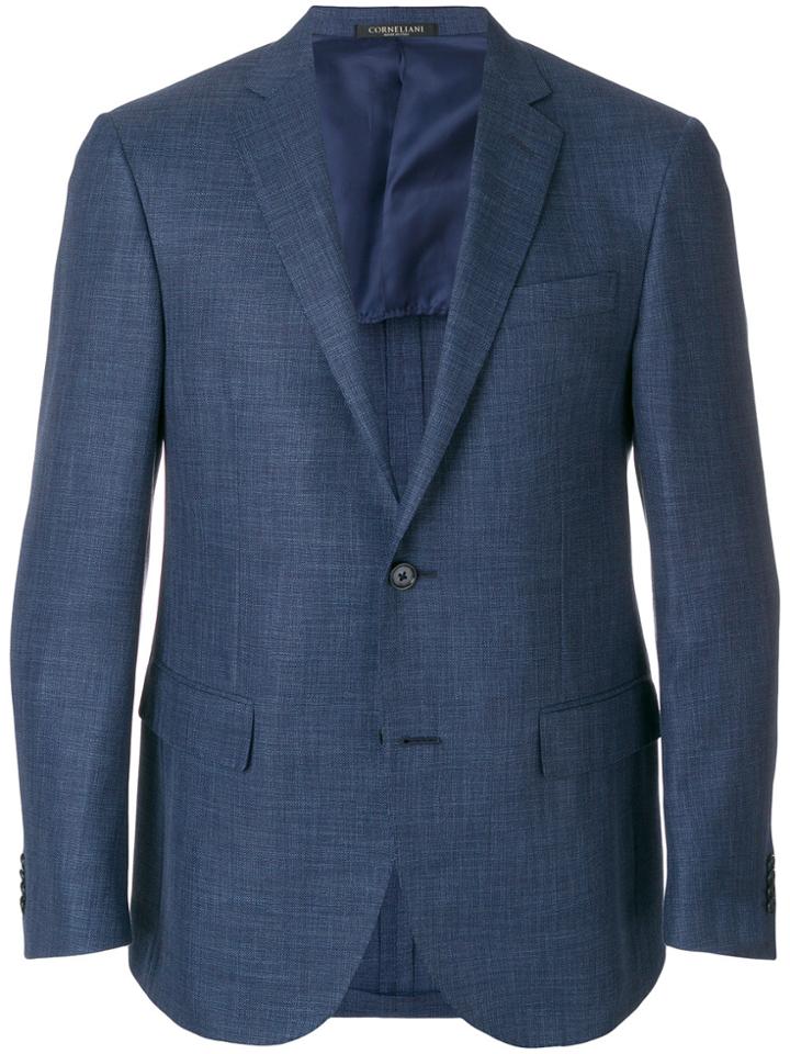 Corneliani Woven Single Breasted Blazer - Blue