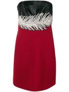 David Koma Embellished Feather Strapless Dress - Red