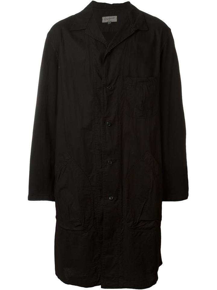 Yohji Yamamoto Single Breasted Midi Coat, Men's, Size: 2, Black, Cotton