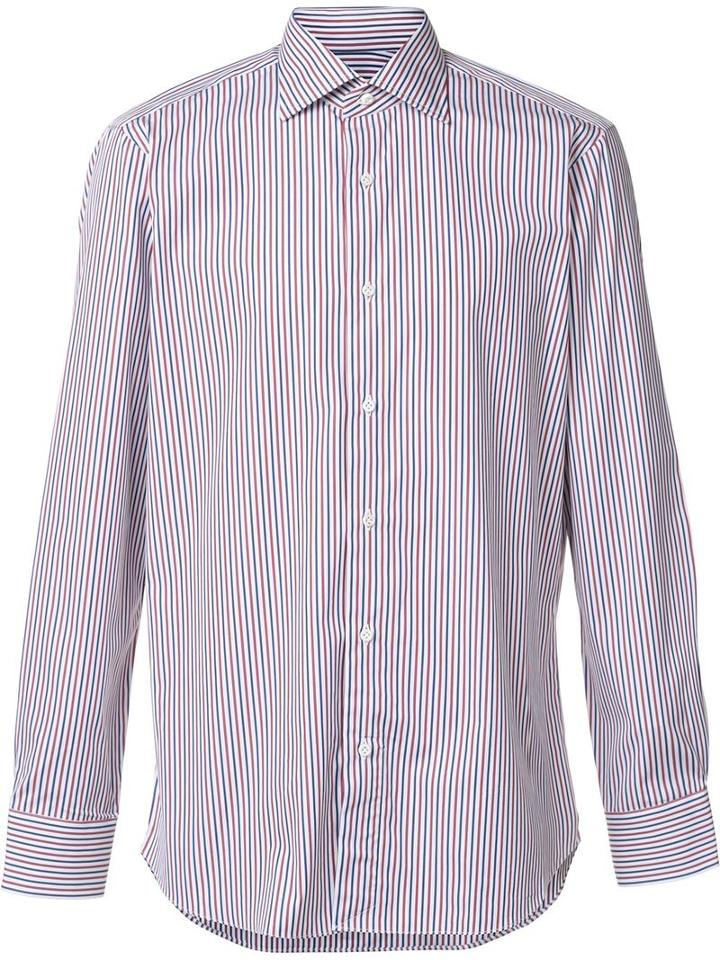 Simeone Napoli Striped Shirt, Men's, Size: 41, White, Cotton