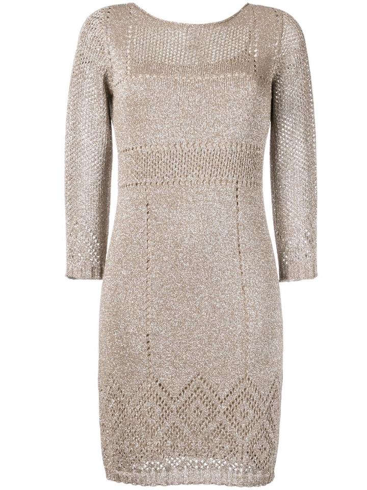 Twin-set Three Quarter Sleeve Mini Dress - Gold