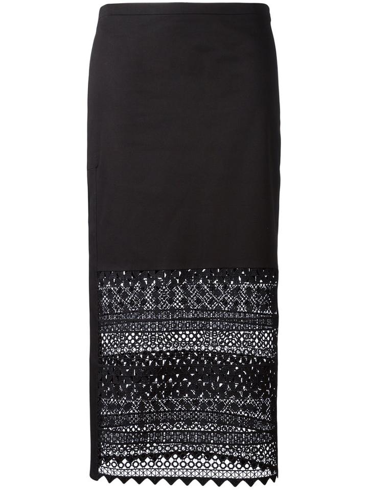 No21 - Macramé Detail Straight Skirt - Women - Cotton/polyester/spandex/elastane/cupro - 40, Black, Cotton/polyester/spandex/elastane/cupro
