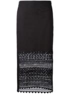 No21 - Macramé Detail Straight Skirt - Women - Cotton/polyester/spandex/elastane/cupro - 40, Black, Cotton/polyester/spandex/elastane/cupro