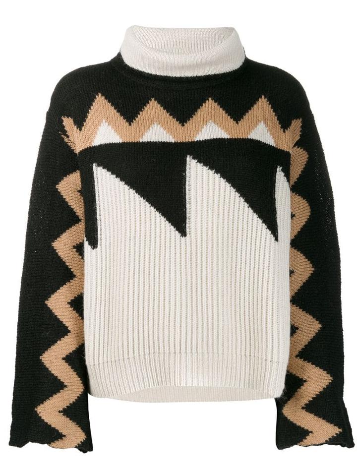 Nude Roll Neck Patterned Jumper - Neutrals