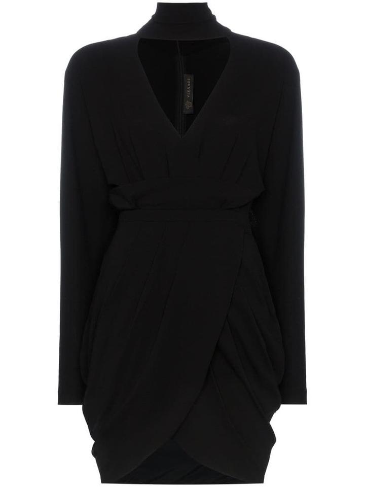 Versace Turtle Neck Silk-blend Wrap Dress - Black