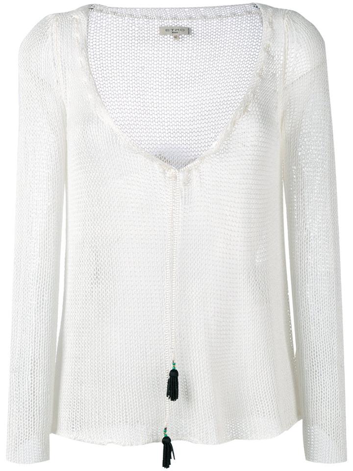 Etro - V-neck Tassel Jumper - Women - Silk - 42, White, Silk