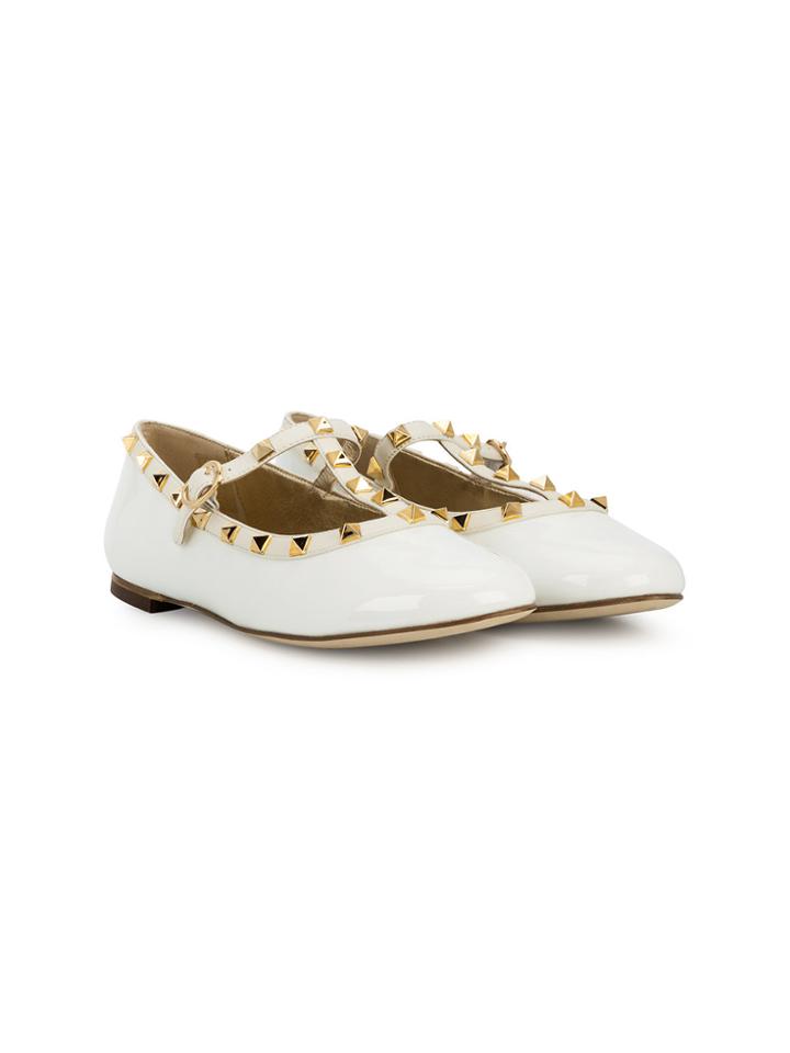 Prosperine Kids Studded T-strap Ballerina Shoes - White