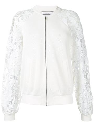 Co-mun - Lace Sleeve Bomber Jacket - Women - Cotton/polyester - 38, White, Cotton/polyester