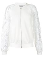 Co-mun - Lace Sleeve Bomber Jacket - Women - Cotton/polyester - 38, White, Cotton/polyester