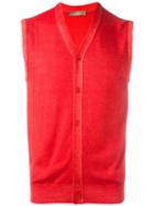 Cruciani V-neck Sleeveless Cardigan, Men's, Size: 50, Red, Wool