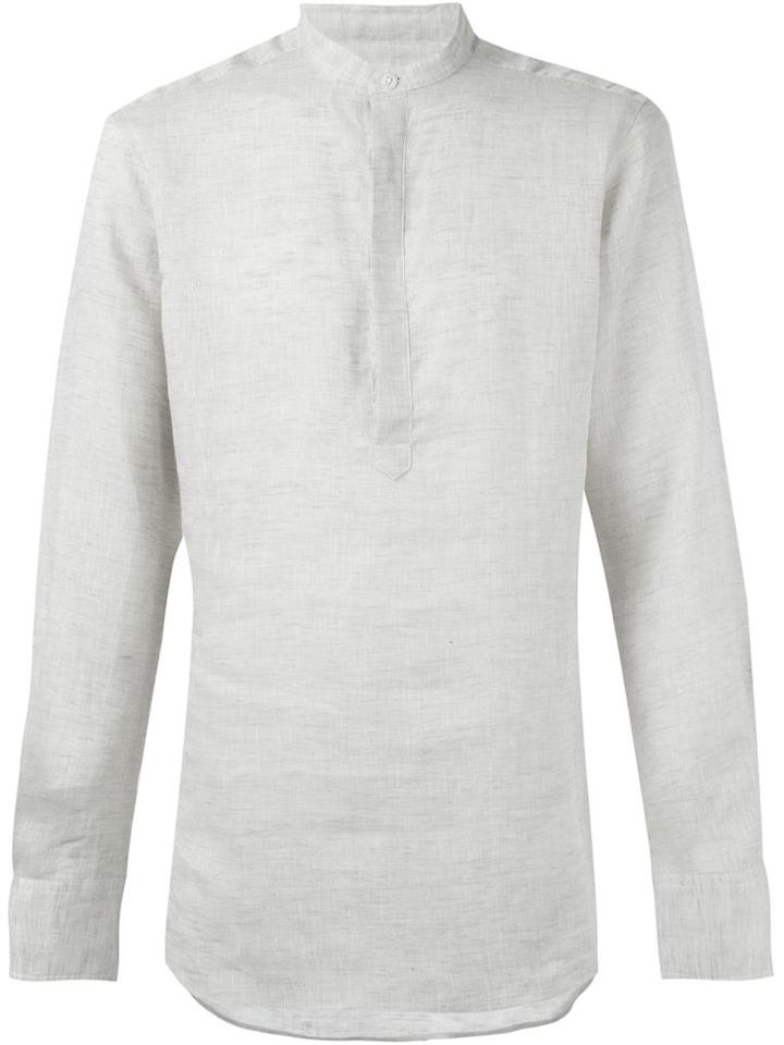 E. Tautz Slim Fit Grandad Collar Shirt, Men's, Size: 17 1/2, Nude/neutrals, Linen/flax