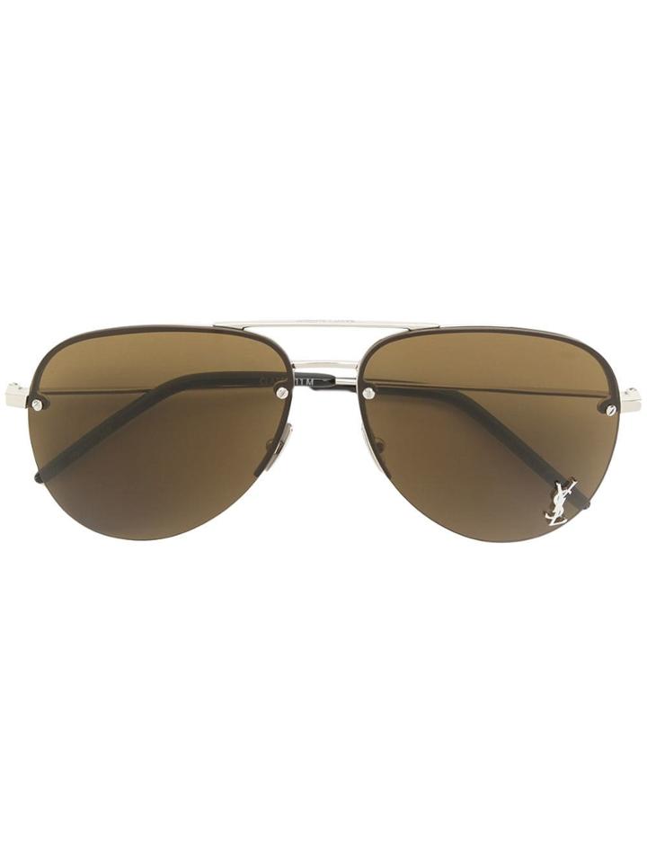Saint Laurent Eyewear Logo Aviator Sunglasses - Brown