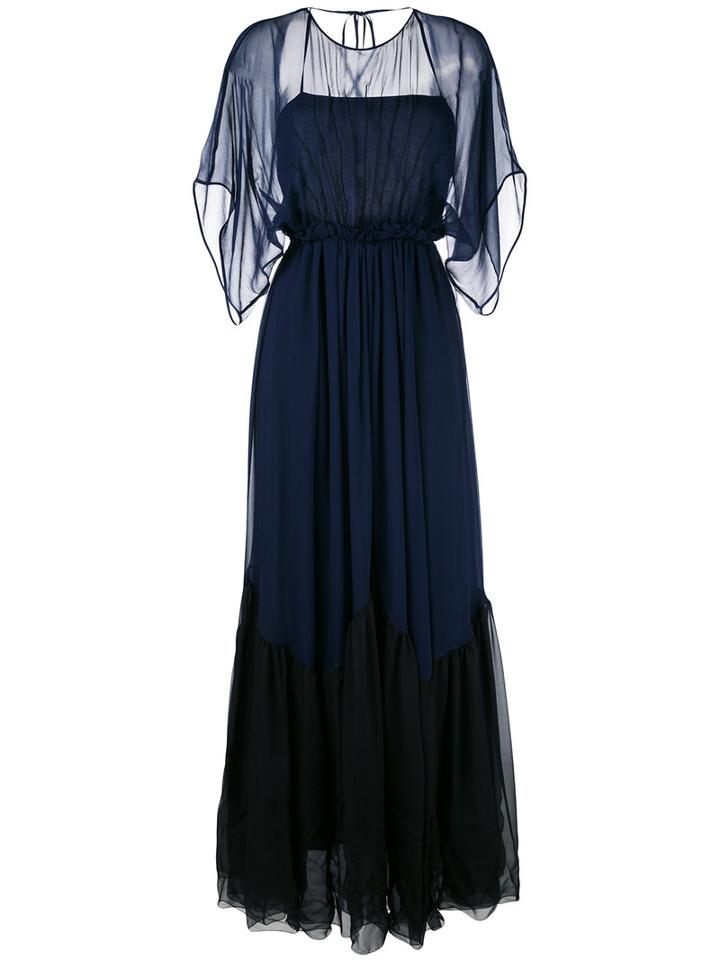 No21 - Long Chiffon Dress - Women - Silk - 44, Blue, Silk