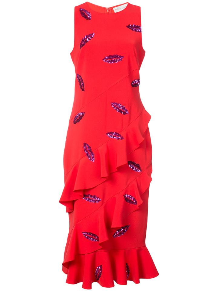 Sachin & Babi Era Lip Embellished Ruffle Dress - Red