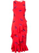 Sachin & Babi Era Lip Embellished Ruffle Dress - Red