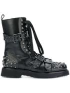 Anna F. Studded Combat Boots - Black