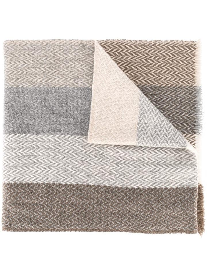 Eleventy Striped Woven Scarf, Men's, Nude/neutrals, Cashmere