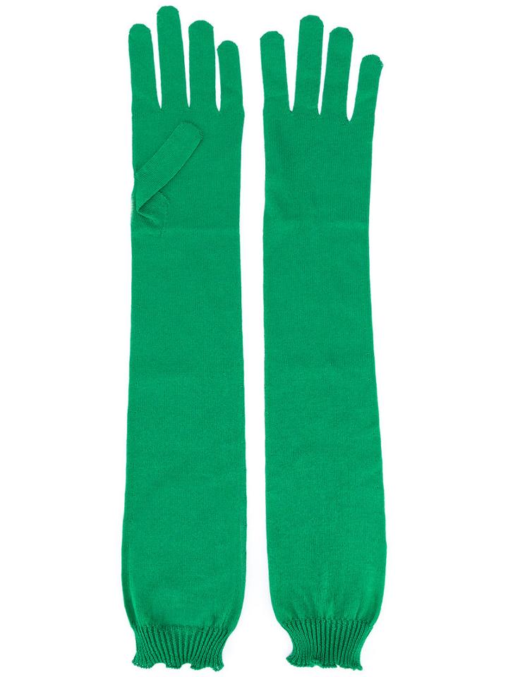 Rochas Elbow Length Gloves, Women's, Green, Silk