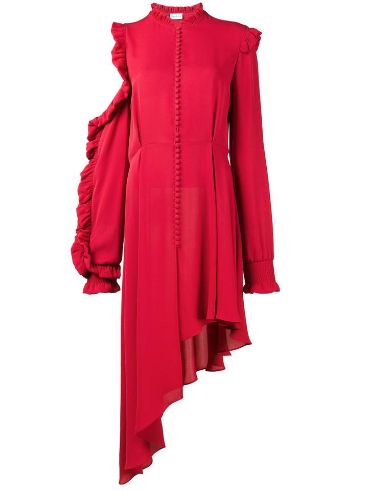 Magda Butrym - Asymmetric Dress With Cold-shoulder - Women - Silk - 36, Women's, Red, Silk