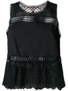 Ermanno Scervino Open Embroidery Shell Top - Black