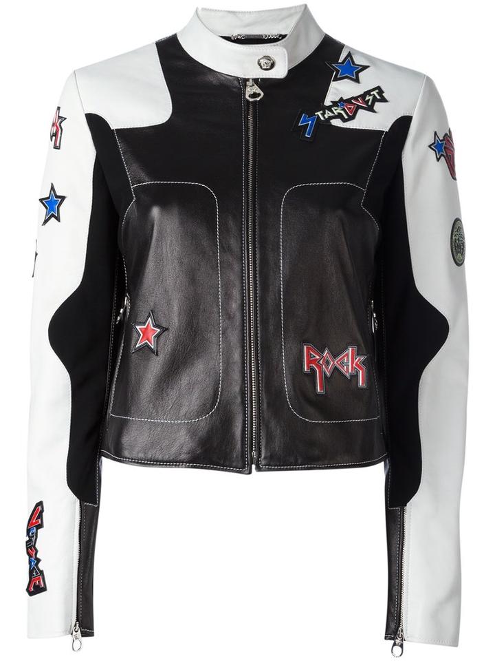 Versace Stvrdust Rock Star Leather Jacket, Women's, Size: 44, Black, Lamb Skin/viscose/spandex/elastane/spandex/elastane