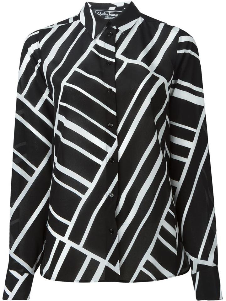 Salvatore Ferragamo Printed Shirt, Women's, Size: 44, Black, Silk