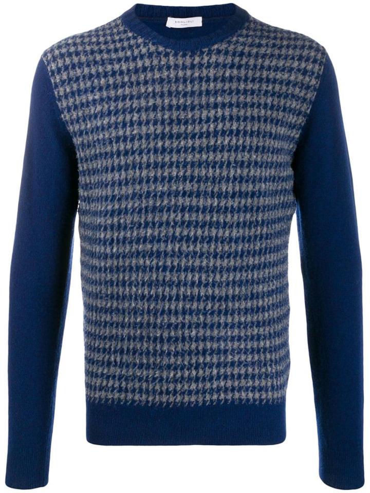 Boglioli Crew Neck Houndstooth Jumper - Blue