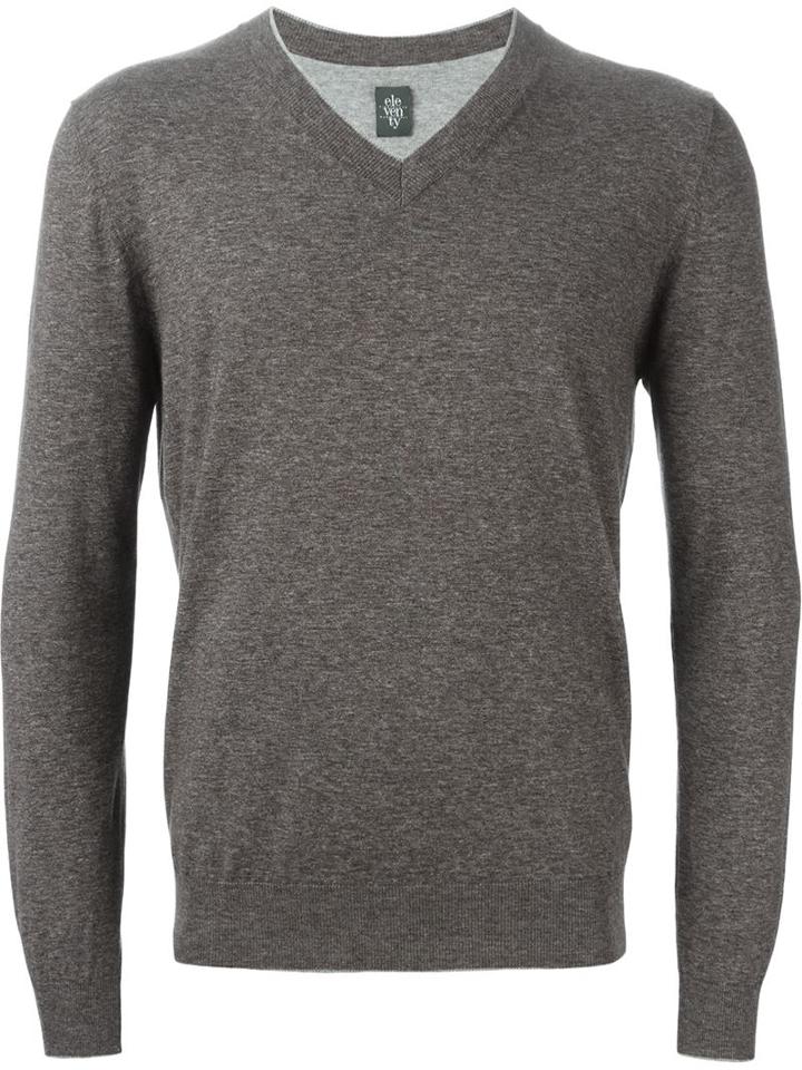 Eleventy V-neck Sweater, Men's, Size: S, Brown, Cotton